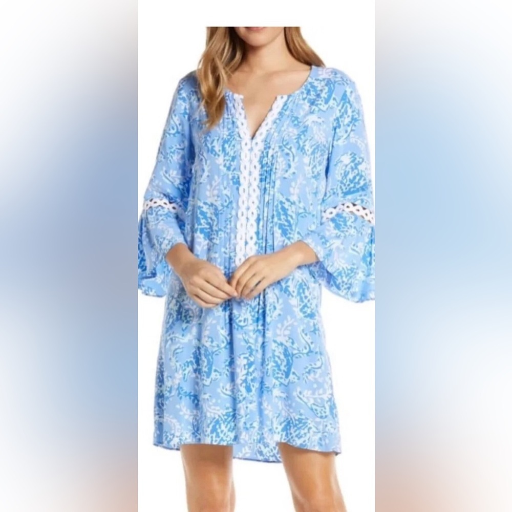Lilly Pulitzer Hollee Dress in Turtely Awesome Blue Bell Sleeve Shift XS